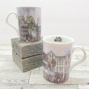 Coffee Mug Set - Savannah Charleston Rainbow Row Architecture Inhesion Porcelain